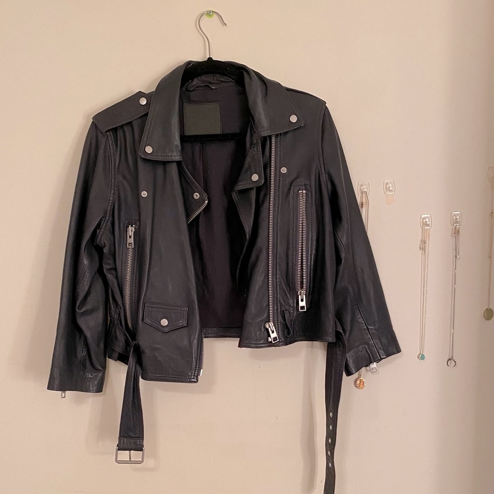 All Saints Cropped Leather Jacket